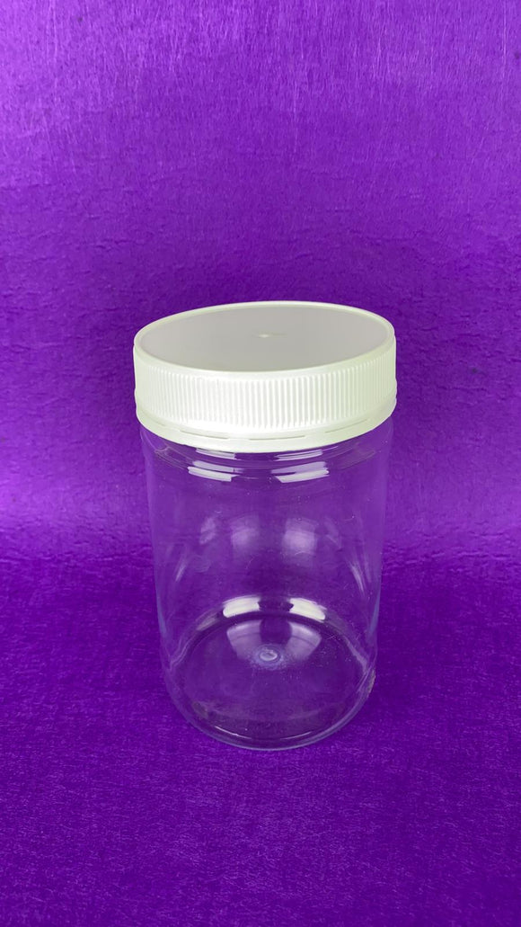250ml Plastic Clear Round Jar w White Lid Spice Jars PL-780PC-2448-CL39