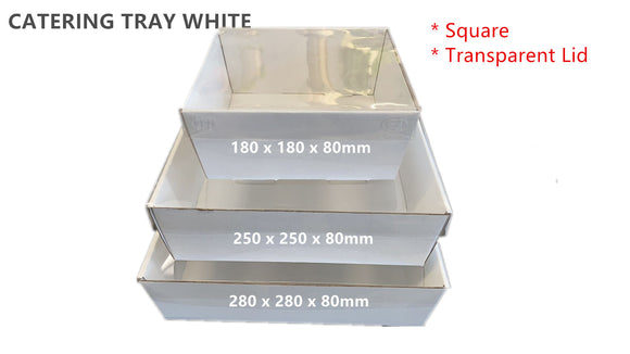 White Catering Tray Box with Transparent Lid Square Disposable Server