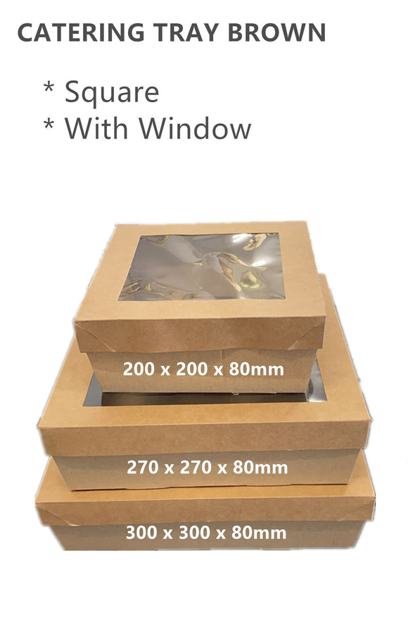 Brown Catering Tray Boxes with Window Lid Square Disposable