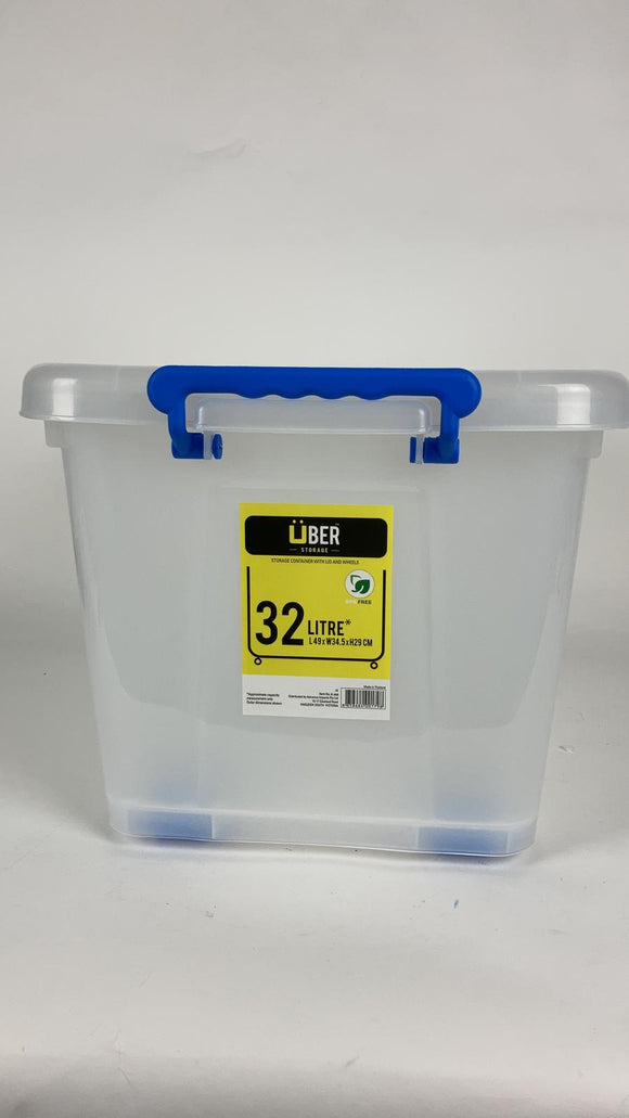 32L Storage Container with Lid and Wheels Plastic White K-444