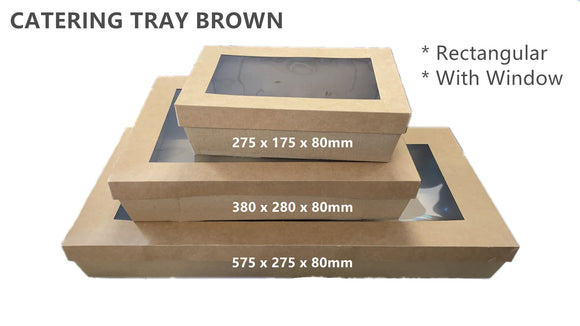 Brown Catering Tray Boxes with Window Lid Rectangle Disposable