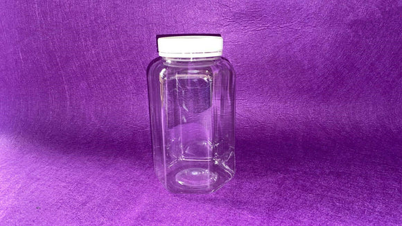 650ml HEXAGON Plastic Clear PVC Jars w Lid White Tamper Evident Screw Cap
