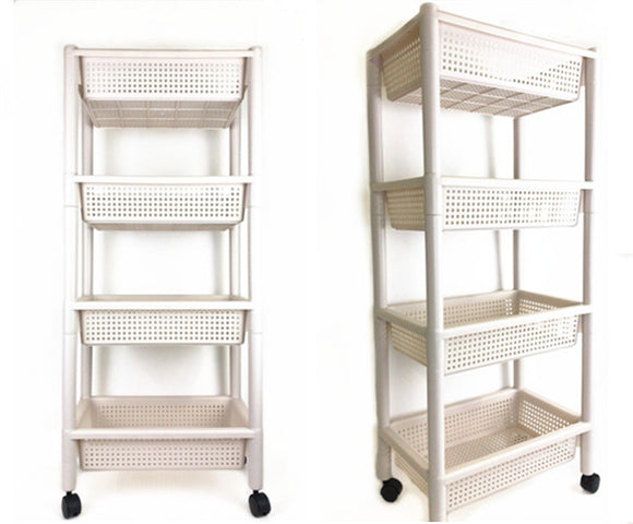 4 Tiers Plastic Kitchen Rack with Wheels Storage F2455
