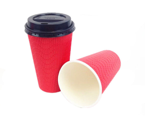 50pcs 480ml Paper Cups Red Quilted Design w Lid