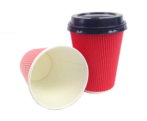 50pcs 350ml Paper Cups Red Quilted Design w Lid
