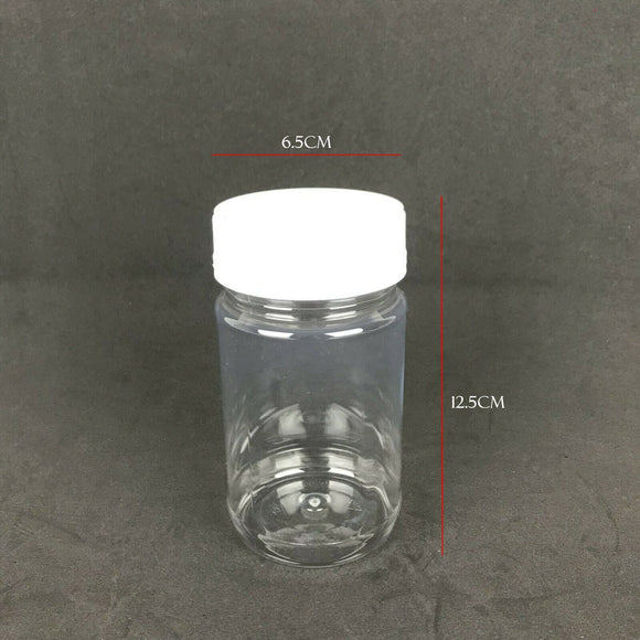 375ml Plastic Clear Pet Round Jar w Tamper Evident White Screw Cap PL-375-165-CL