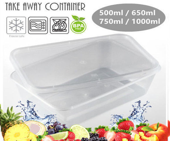 Plastic Take Away Containers w Lid Food Storage Disposable